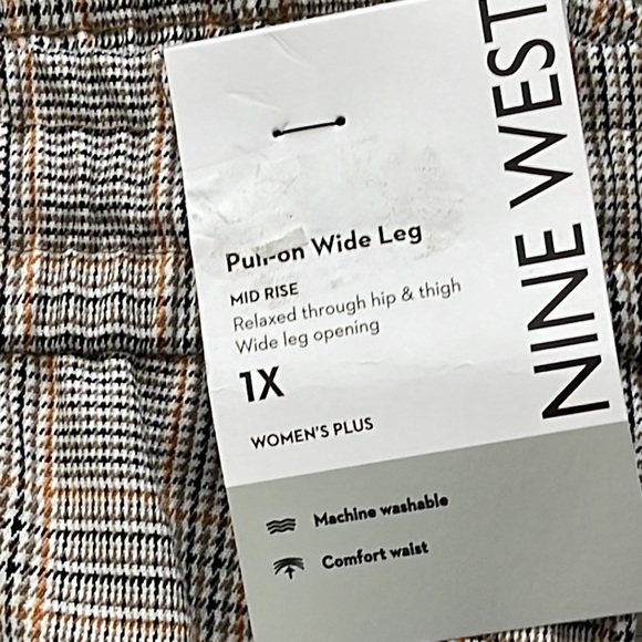 Nine West Plaid Pull-on Wide Leg MidRise Elastic Drawstring Waist Trouser Pant1X - Picture 6 of 8